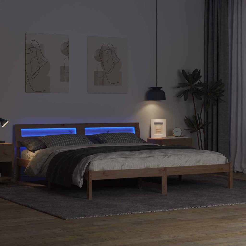 vidaXL Bettrahmen mit Kopfteil Braun 200 x 200 cm Massives Kiefernholz