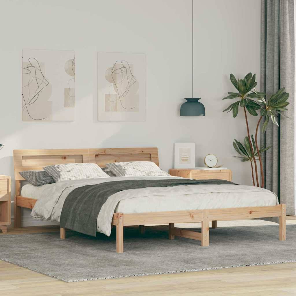 vidaXL Bettrahmen mit Kopfteil Braun 140 x 200 cm Massives Kiefernholz