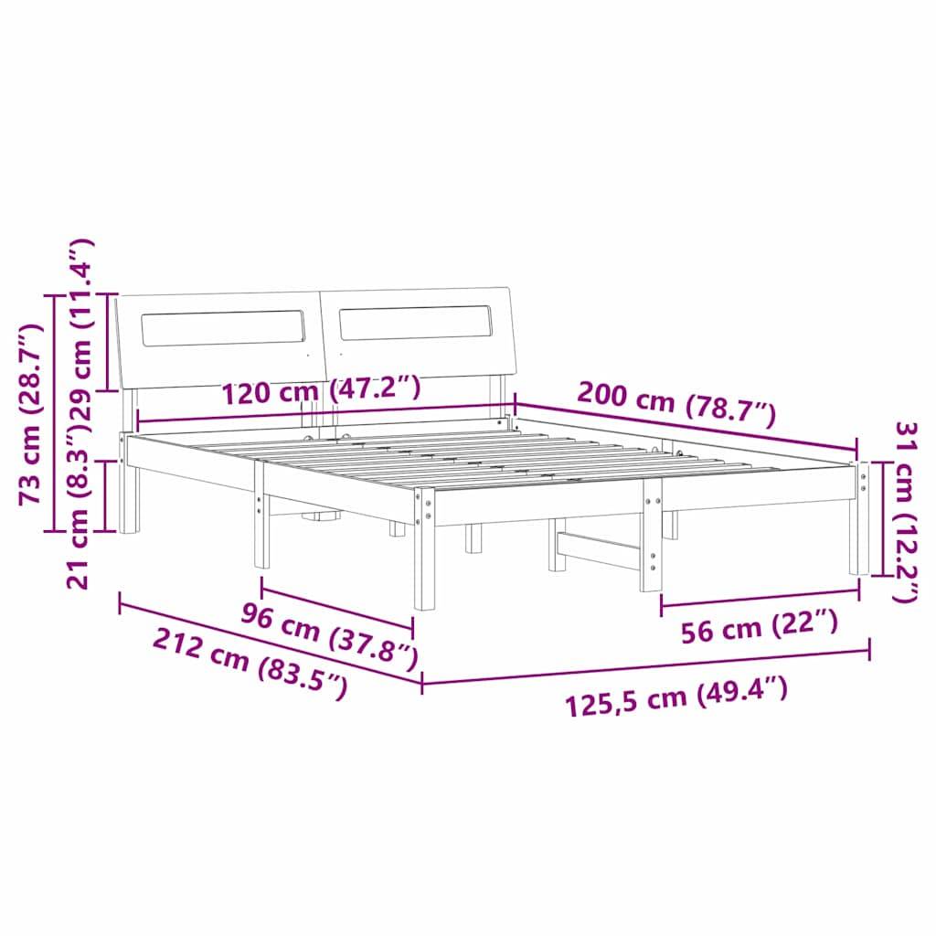 vidaXL Bettrahmen mit Kopfteil Weiß 120 x 200 cm Massives Kiefernholz