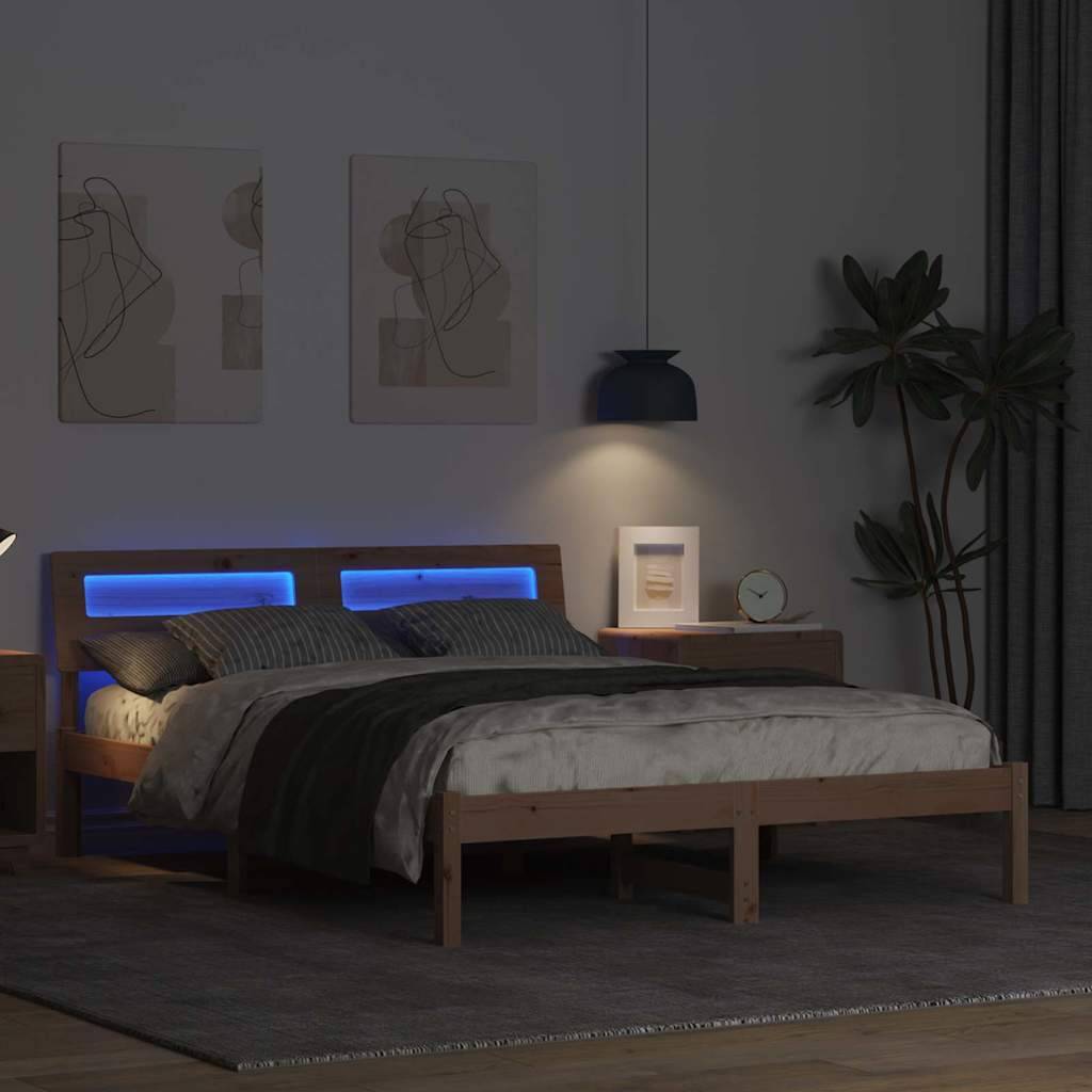 vidaXL Bettrahmen mit Kopfteil Braun 140 x 190 cm Massives Kiefernholz