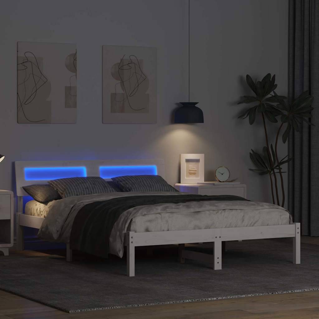 vidaXL Bettrahmen mit Kopfteil Weiß 135 x 190 cm Massives Kiefernholz
