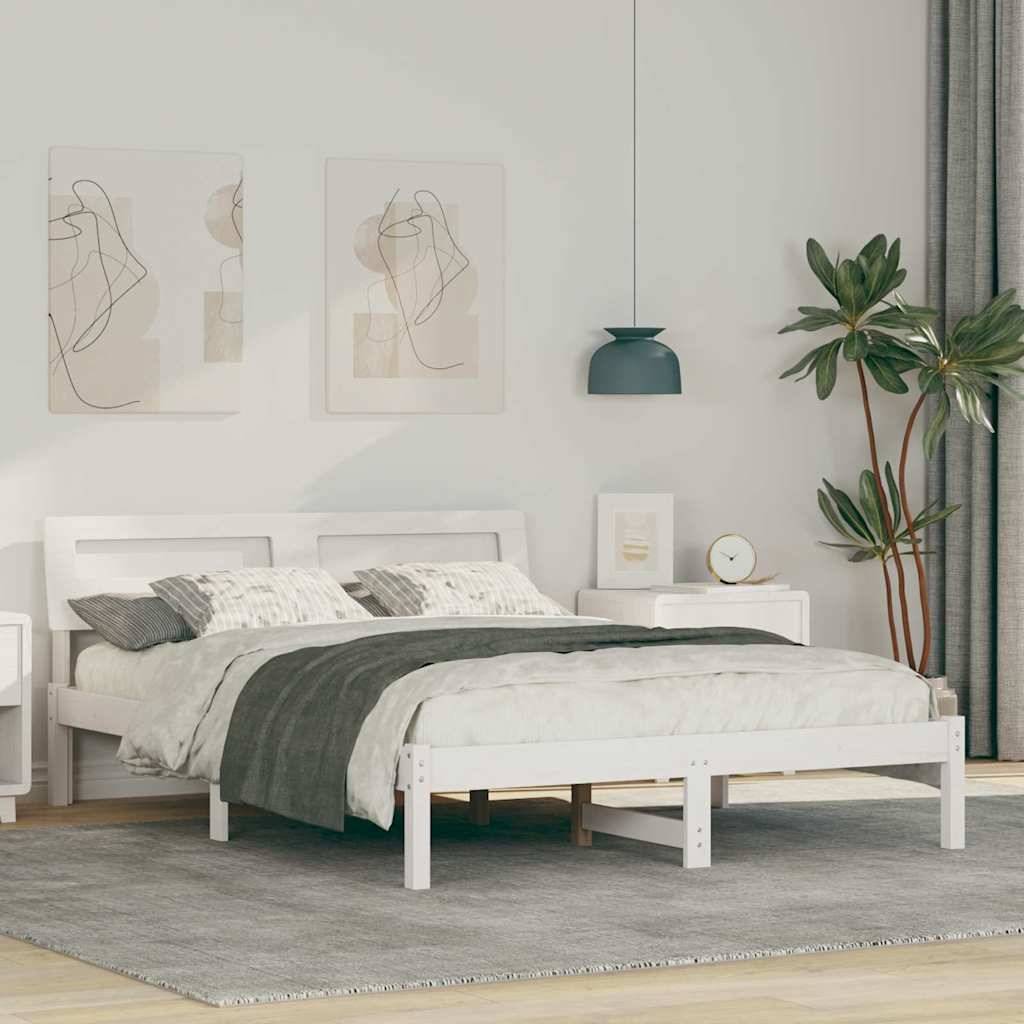 vidaXL Bettrahmen mit Kopfteil Weiß 135 x 190 cm Massives Kiefernholz