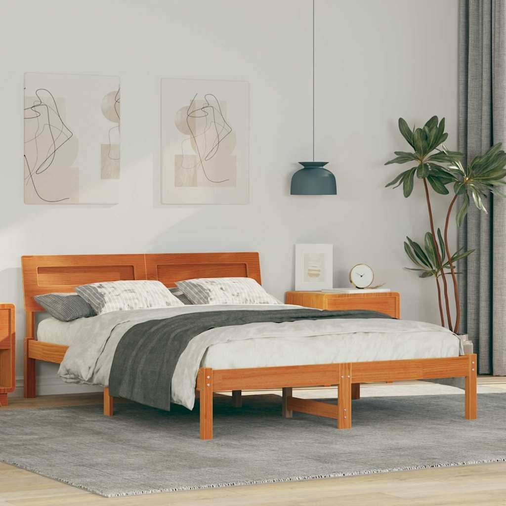 vidaXL Bettrahmen Wachsbraun 120 x 190 cm Massives Kiefernholz