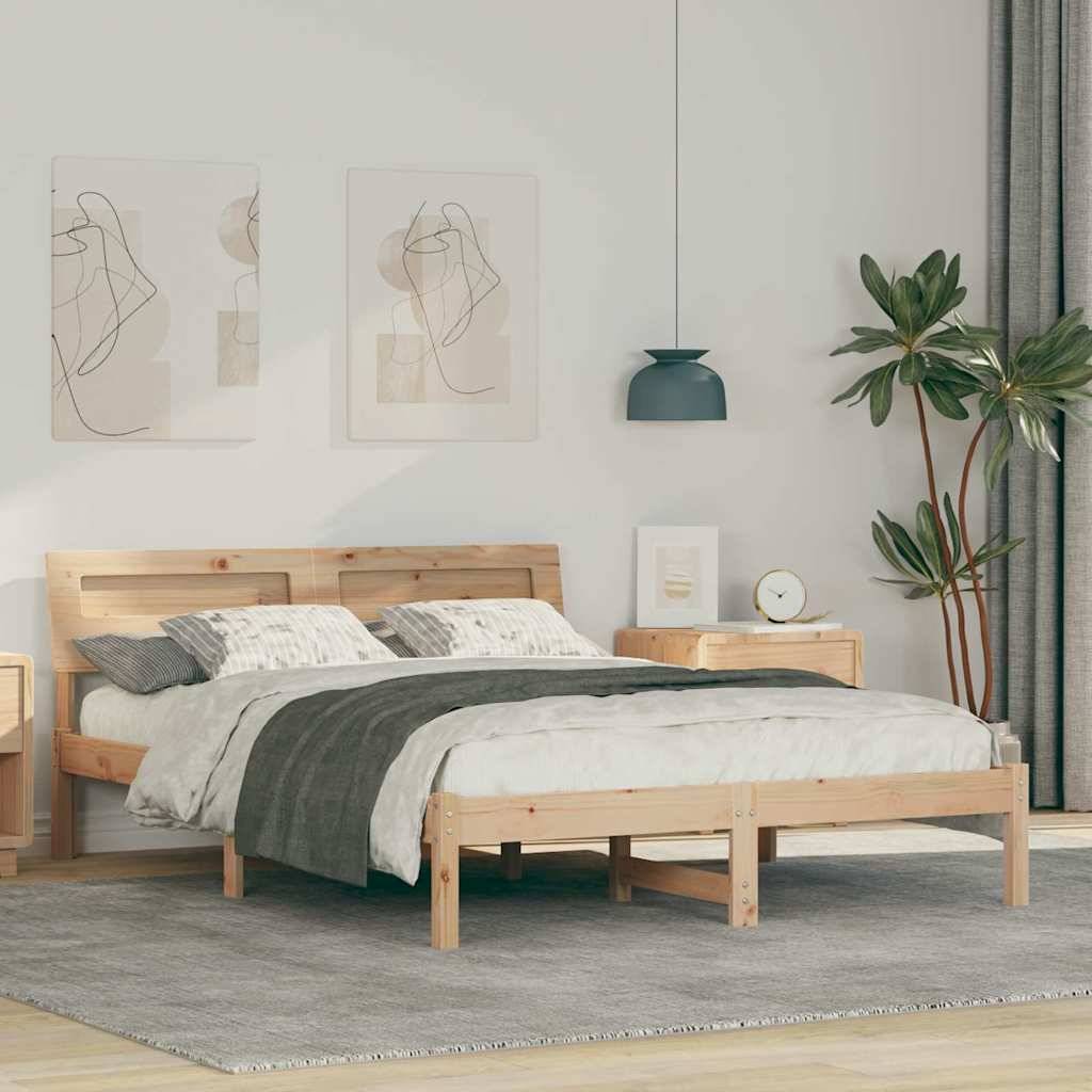 vidaXL Bettrahmen mit Kopfteil Braun 140 x 190 cm Massives Kiefernholz