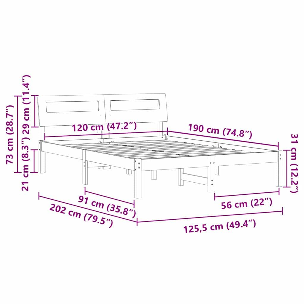 vidaXL Bettrahmen Wachsbraun 120 x 190 cm Massives Kiefernholz