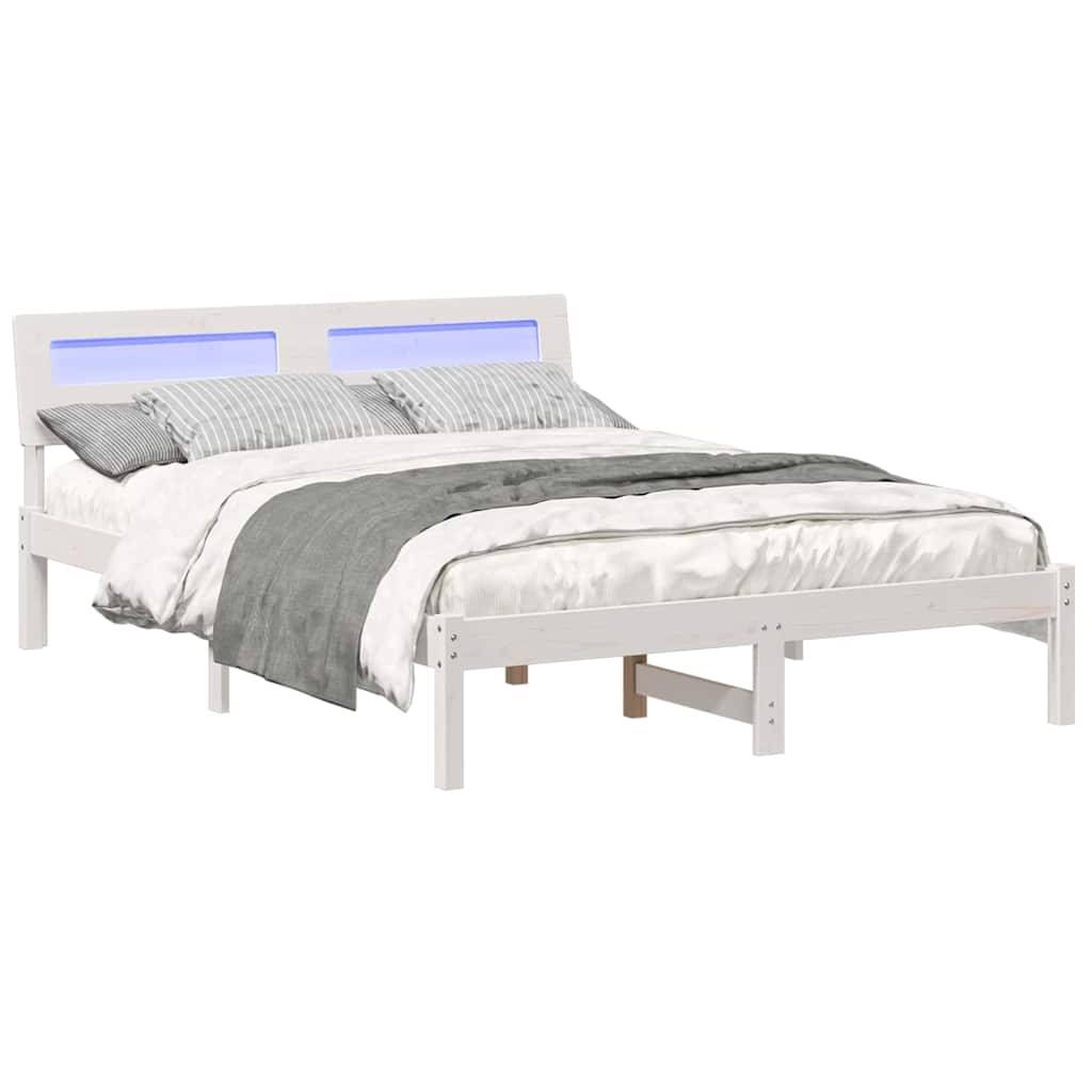 vidaXL Bettrahmen mit Kopfteil Weiß 135 x 190 cm Massives Kiefernholz