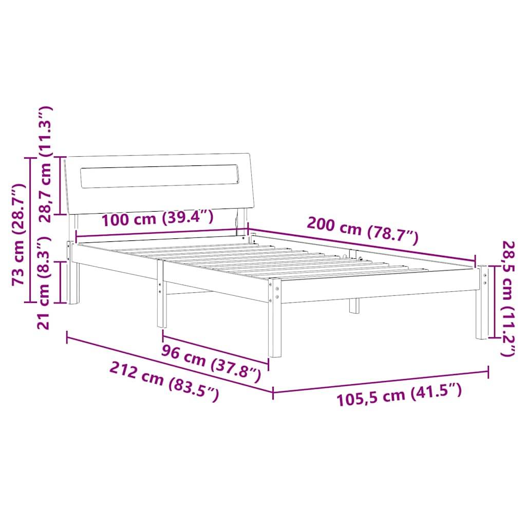 vidaXL Bettrahmen mit Kopfteil Weiß 100 x 200 cm Massives Kiefernholz