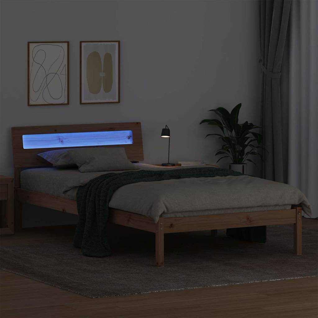vidaXL Bettrahmen mit Kopfteil Braun 90 x 200 cm Massives Kiefernholz
