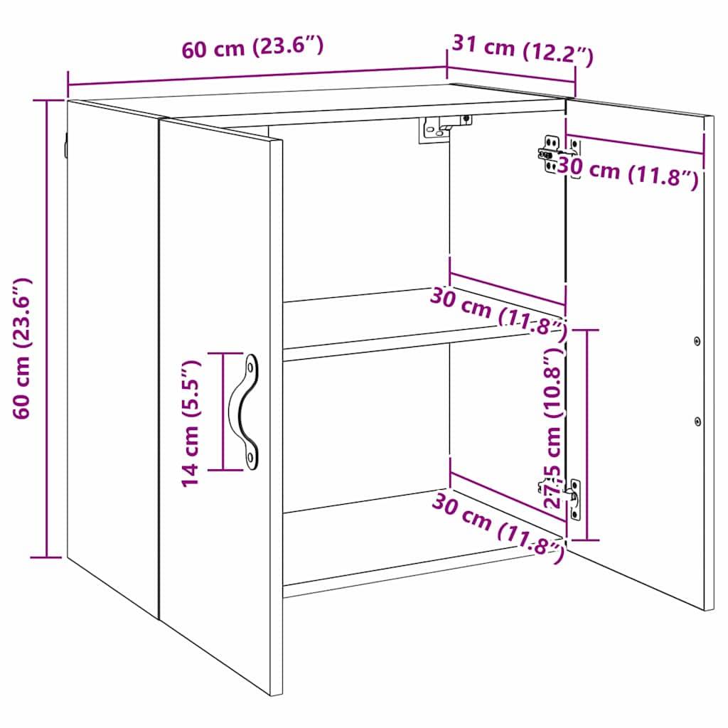 vidaXL Wandschrank Wandmontiert Altholz 60 x 31 x 60 cm Holzwerkstoff
