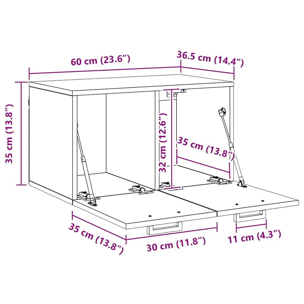vidaXL Wandschrank Altholz 60 x 36,5 x 35 cm Holzwerkstoff