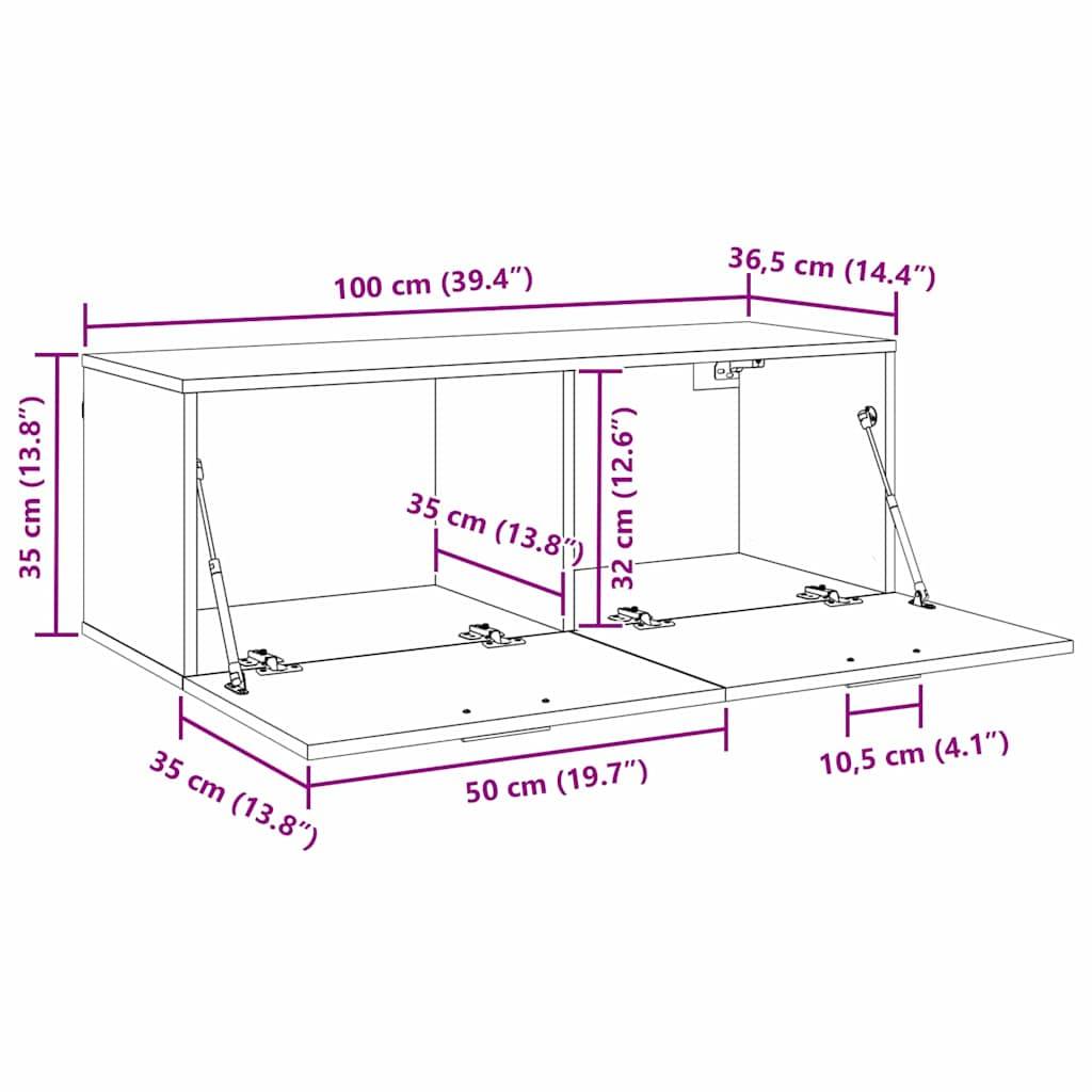 vidaXL Wandschrank Schwarz Eichen-Optik 100 x 36,5 x 35 cm