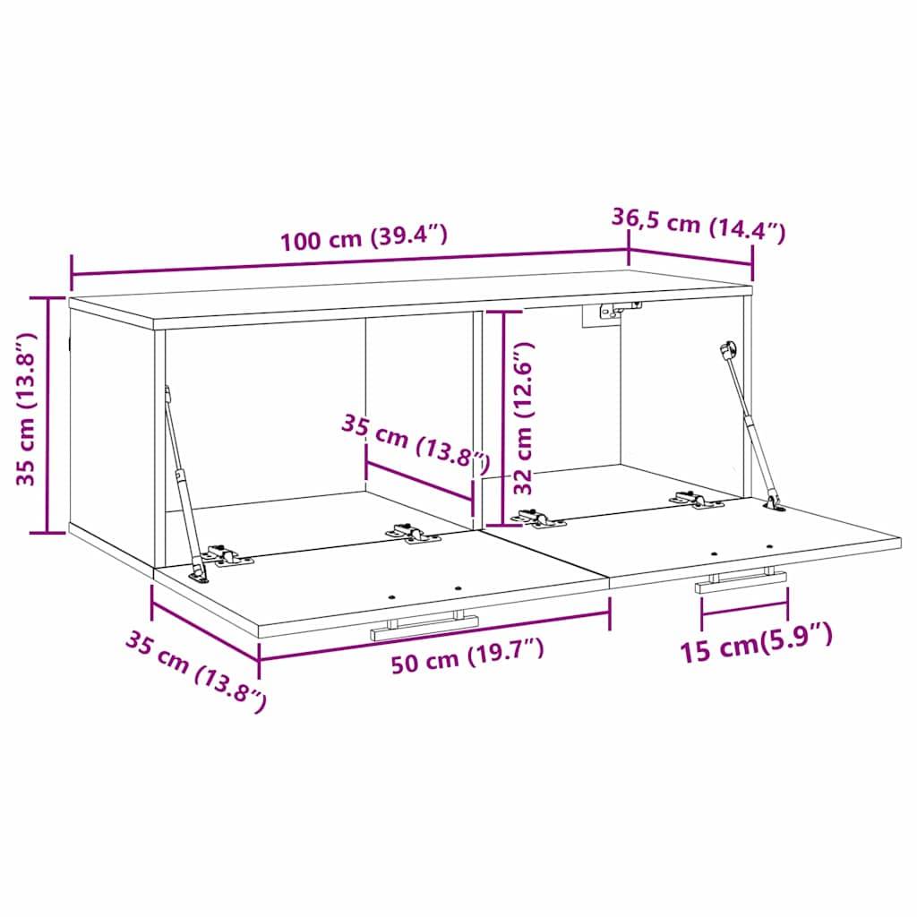 vidaXL Wandschrank Schwarz Eichen-Optik 100 x 36,5 x 35 cm