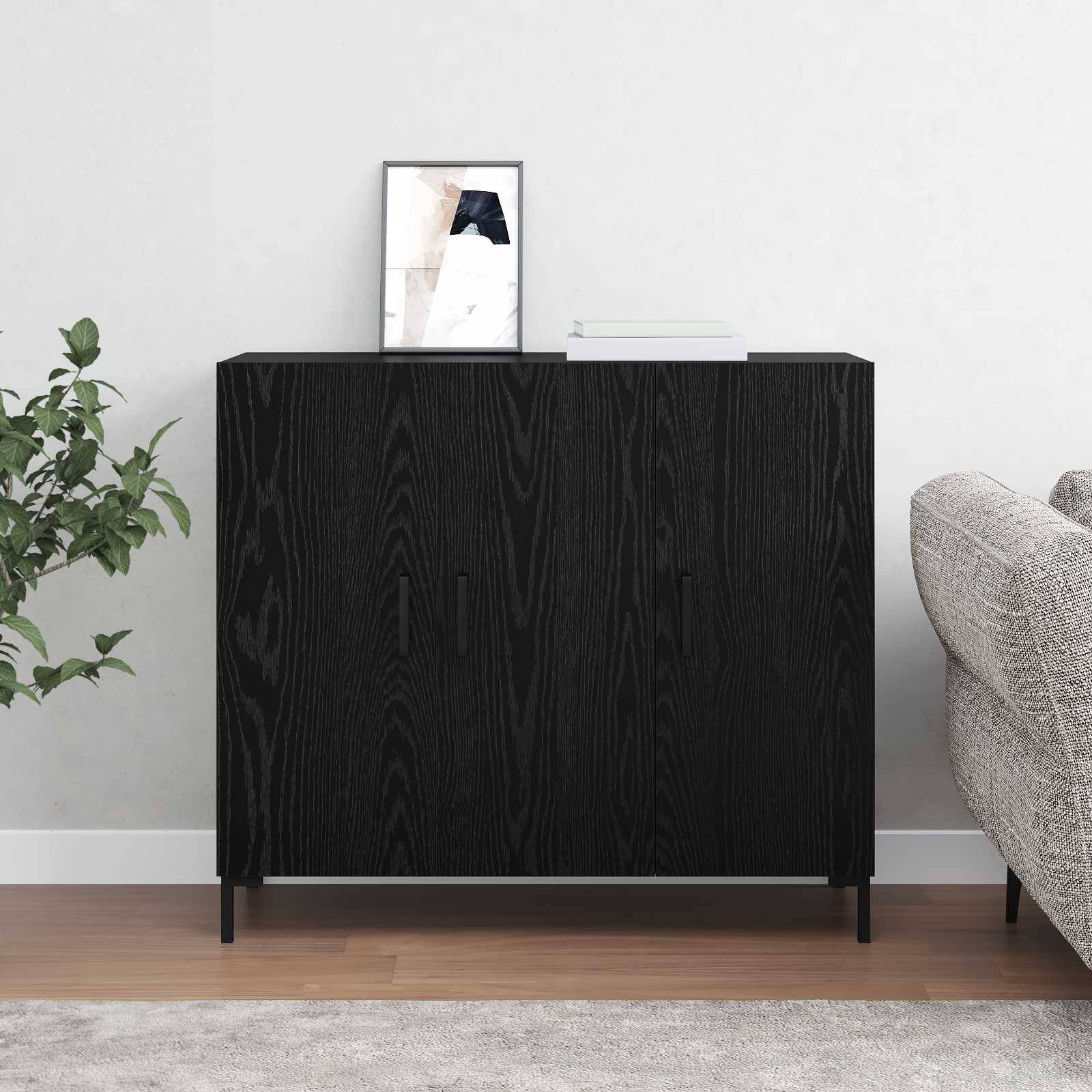 vidaXL Sideboard Schwarz Eichen-Optik 90 x 34 x 80 cm Holzwerkstoff
