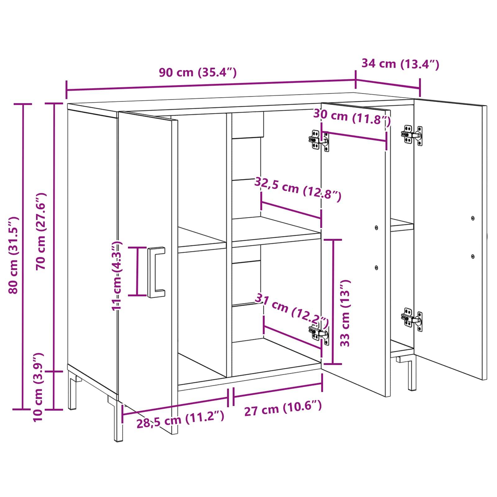 vidaXL Sideboard Schwarz Eichen-Optik 90 x 34 x 80 cm Holzwerkstoff