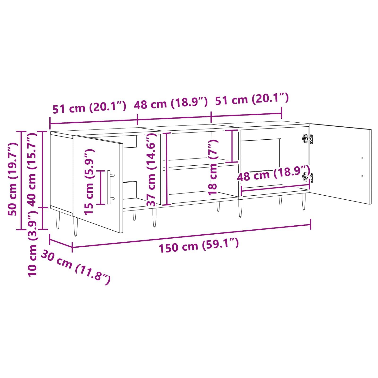 vidaXL TV-Schränk Altholz 150 x 30 x 50 cm Holzwerkstoff
