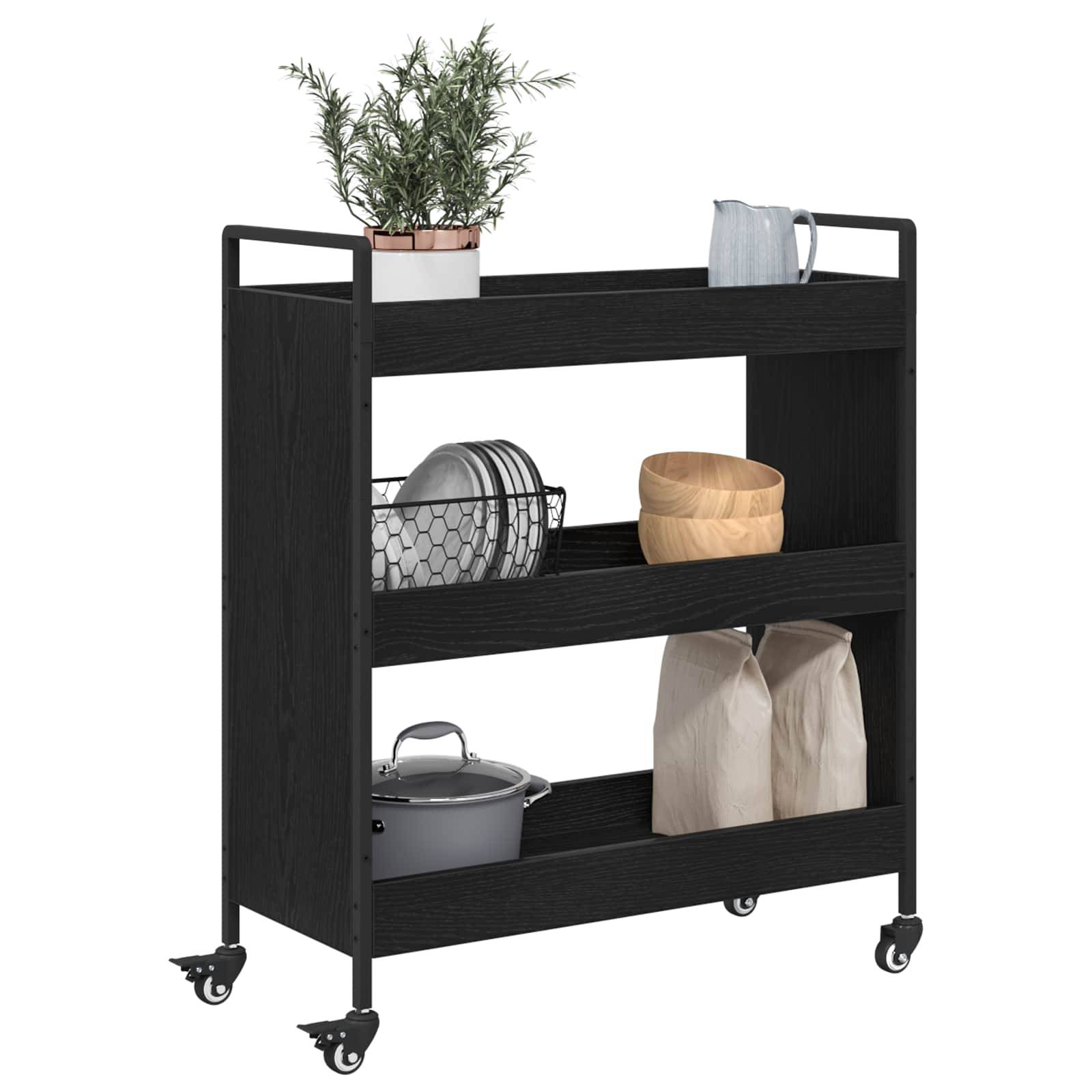 vidaXL Küchentrolley Schwarz Eichen-Optik 70 x 30 x 82 cm