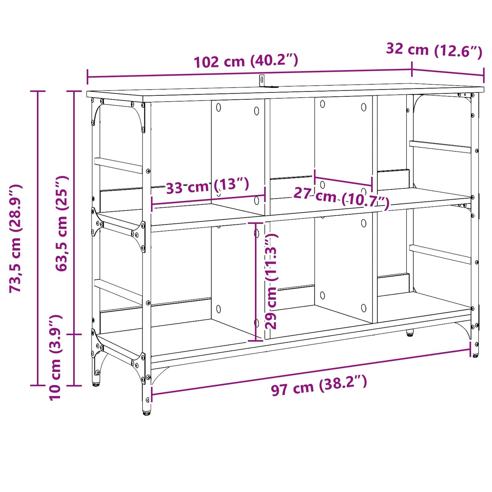 vidaXL Sideboard Schwarz Eichen-Optik 102 x 32 x 73,5 cm