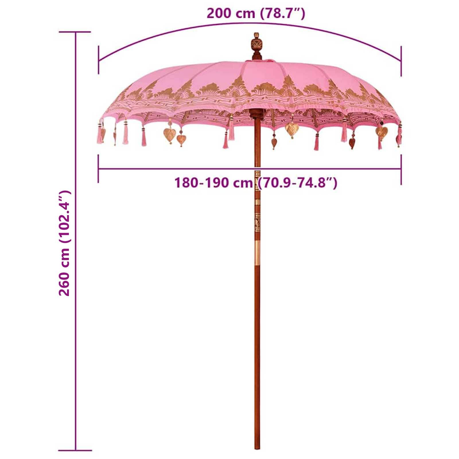 vidaXL Balinesischer Sonnenschirm Rosa 185 x 185 x 260 cm
