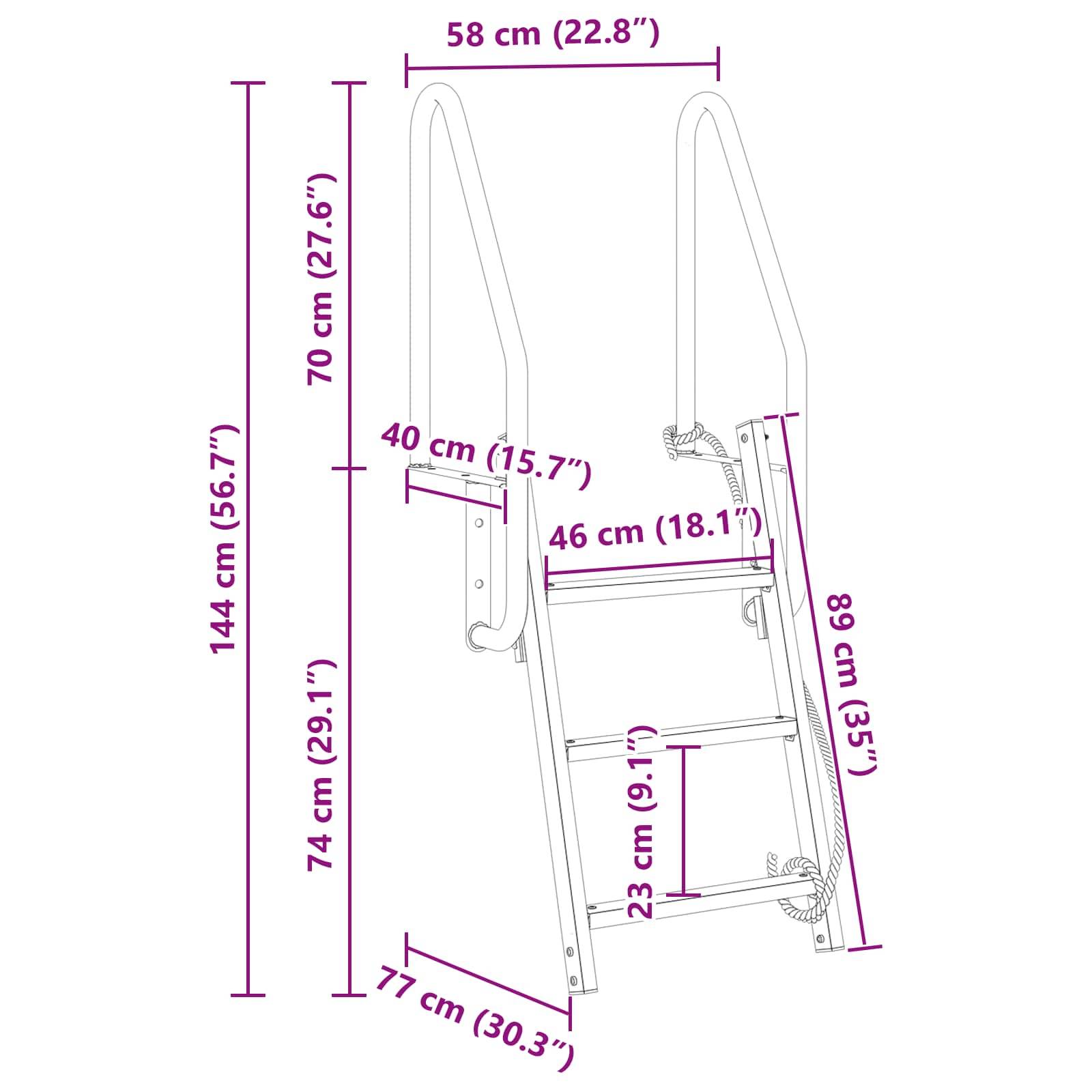 vidaXL 3-Stufen Dockleiter Silber 58 x 77 x 144 cm Aluminium