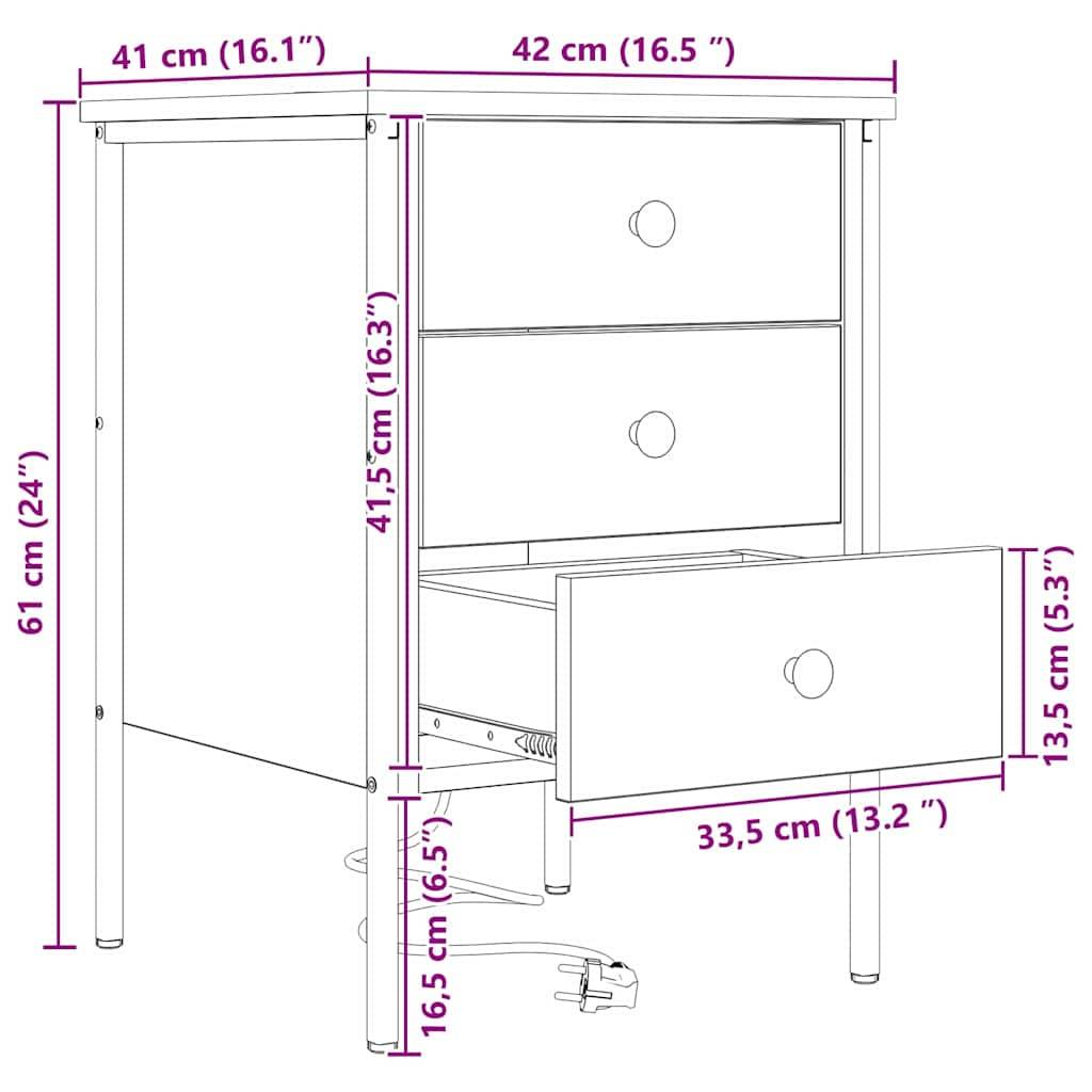 Schmaler weißer Nachttisch mit drei Schubladen. Maße: 61 cm (24