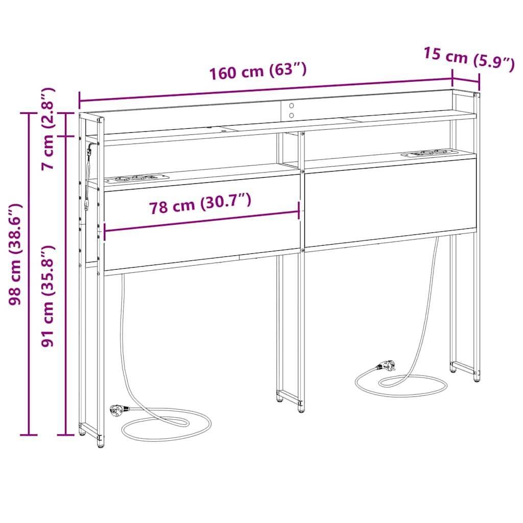 vidaXL Aufbewahrungskopfteil mit Speicher Räuchereiche Holzwerkstoff