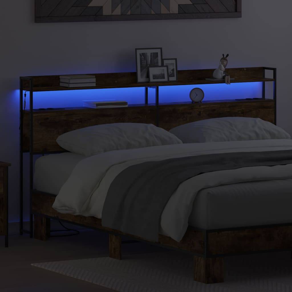 vidaXL Aufbewahrungskopfteil mit Speicher Räuchereiche Holzwerkstoff