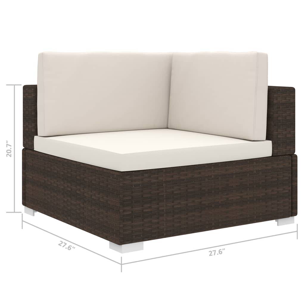 vidaXL Modular-Ecksessel mit Kissen Poly Rattan Braun