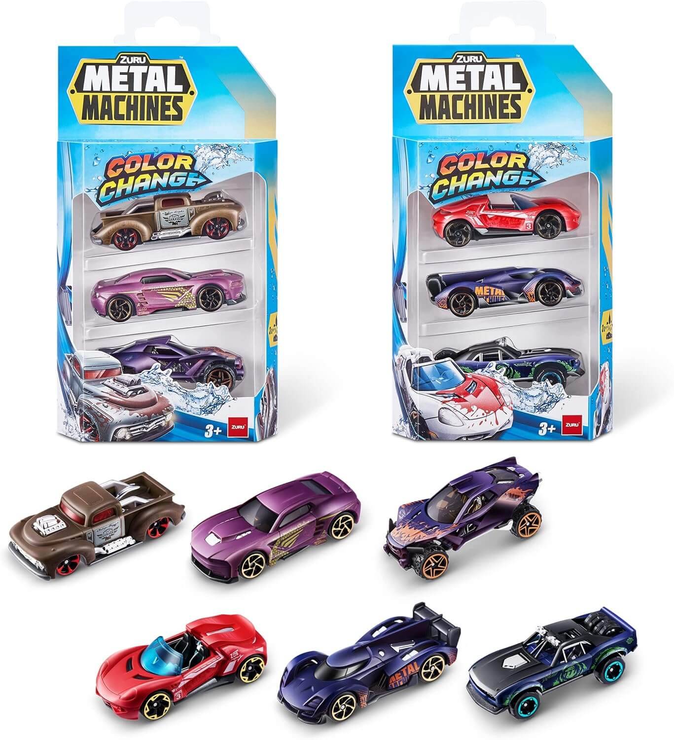 ZURU 67116 - Metal Machines Farbwechselauto-Set (6er Pack) 1:64 - Spielzeug-Auto