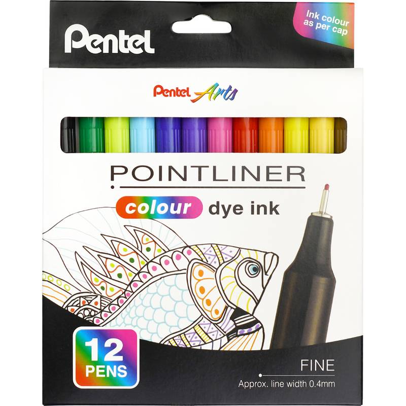 PentelArts Fineliner POINTLINER colour dye ink, 12er Etui