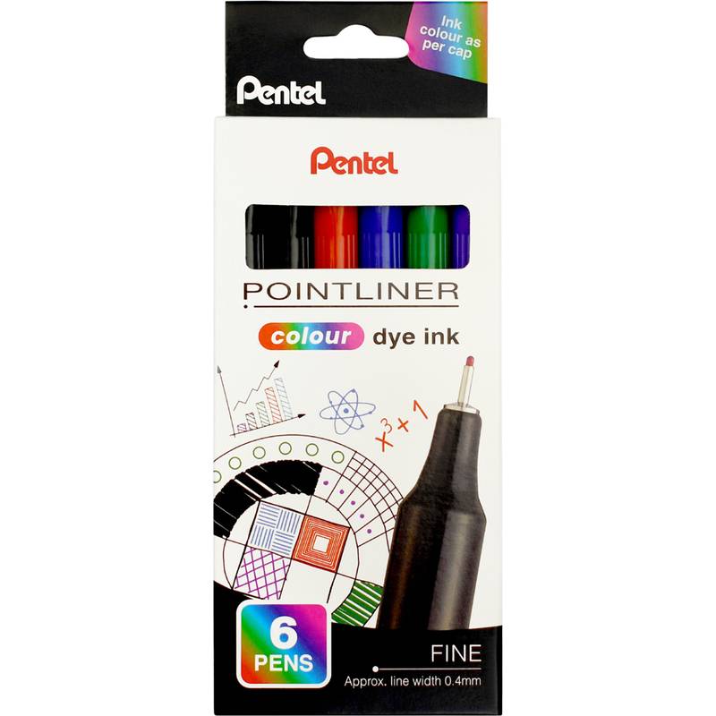 PentelArts Fineliner POINTLINER colour dye ink, 6er Etui
