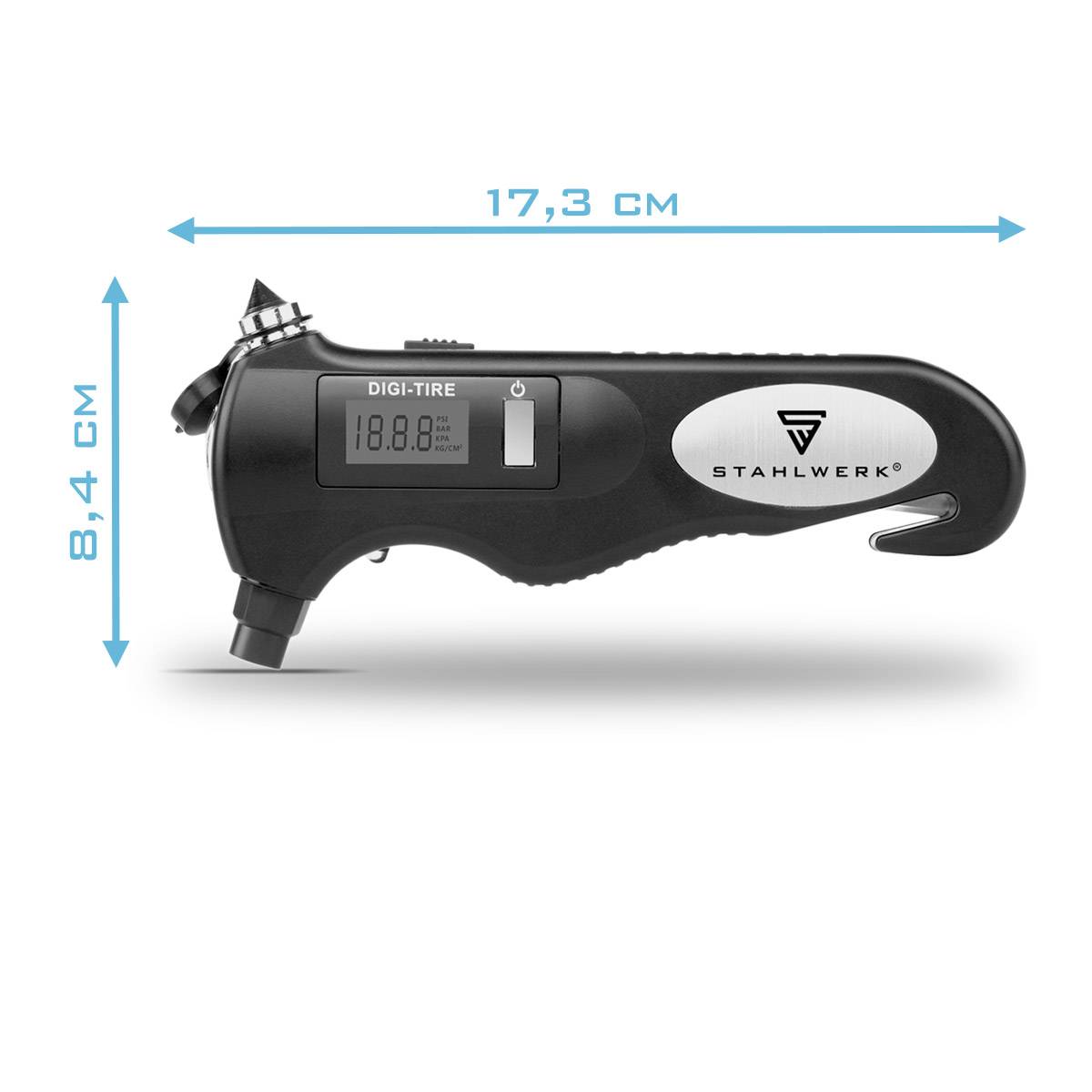 STAHLWERK 5-in-1 Reifendruckprüfer mit LED-Licht – Digitaler Luftdruckprüfer