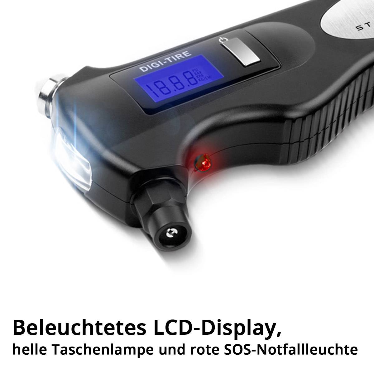 STAHLWERK 5-in-1 Reifendruckprüfer mit LED-Licht – Digitaler Luftdruckprüfer