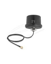 Schwarze, zylindrische Antenne mit Kabel und Anschluss, geeignet zur Befestigung auf Oberflächen. Wird zur Verbesserung des drahtlosen Signalfangs verwendet.