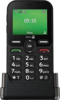 Ein schwarzes Mobiltelefon mit großen Tasten, einem Display mit der Anzeige '09:10' und einer einfachen Menüoberfläche, das für leichte Bedienbarkeit entwickelt wurde.