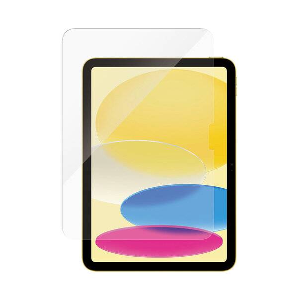 Illustration eines Tablets mit einer transparenten Displayschutzfolie-Überlagerung, frontal auf weißem Hintergrund dargestellt.