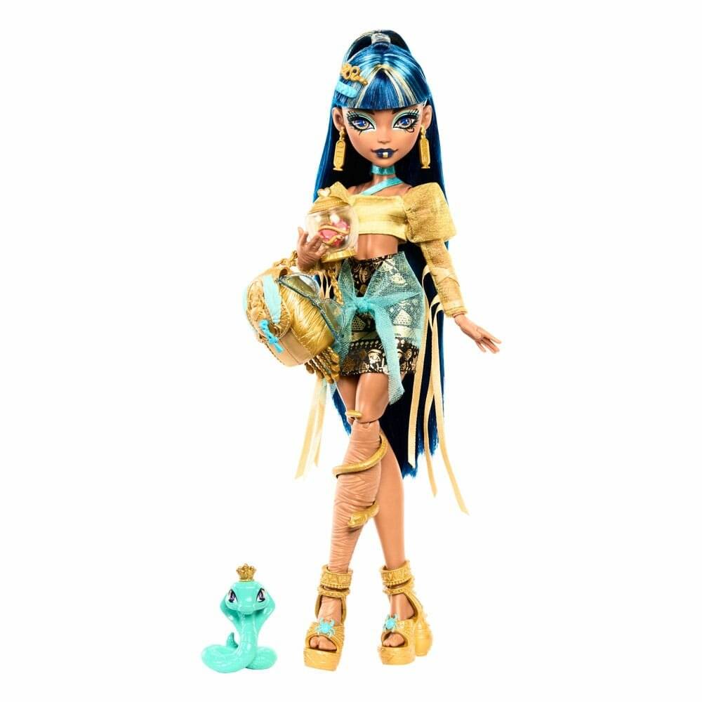 Monster High Cleo De Nile Puppe in goldener Bluse Accessoires HXH74 ab 4 Jahre