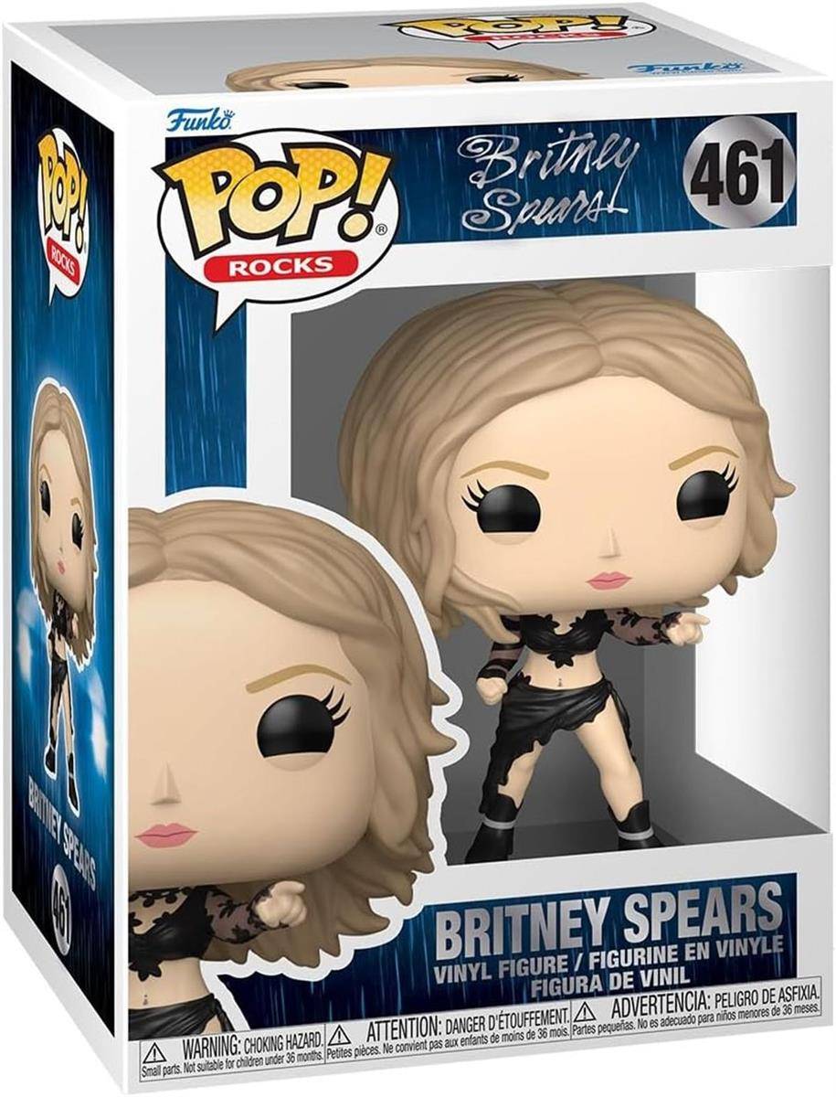 Verpackte Funko Pop! Rocks Vinyl-Figur von Britney Spears, Nummer 461, gezeigt in der Verpackung.