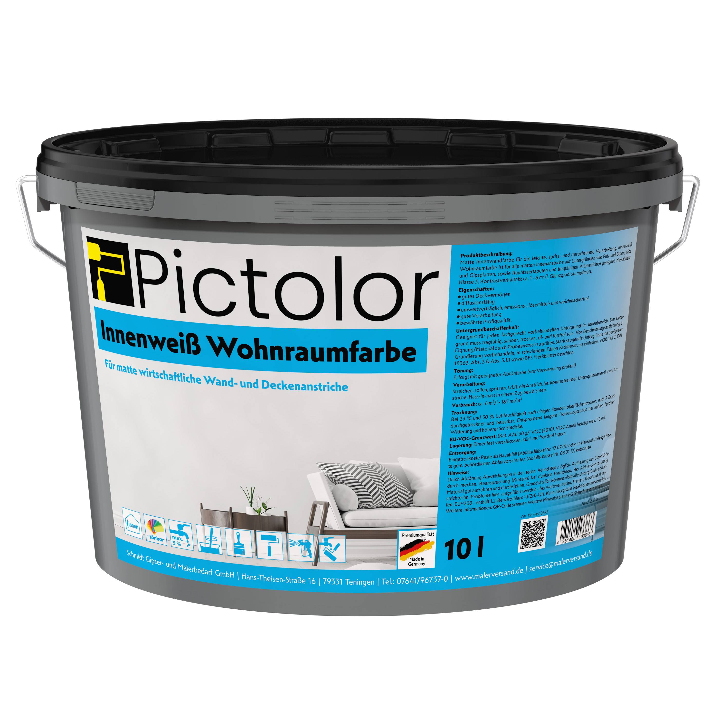 Pictolor@ Innenweiß Wohnraumfarbe 10 Liter