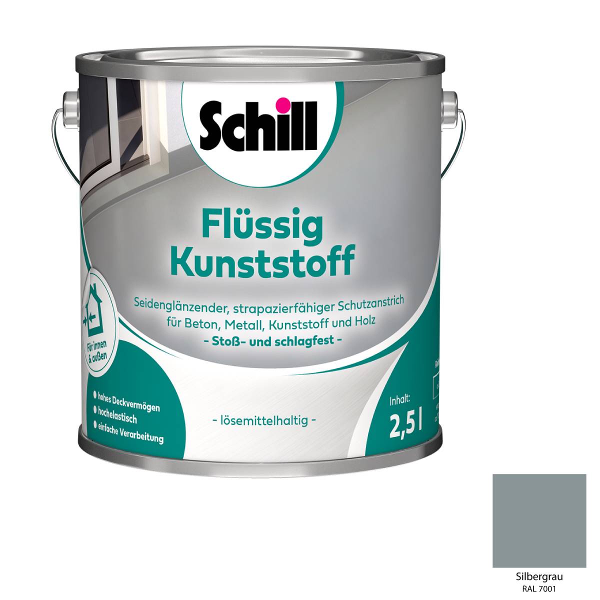 Schill Flßssig Kunststoff 2,5 Liter RAL 7001 für Silbergrau