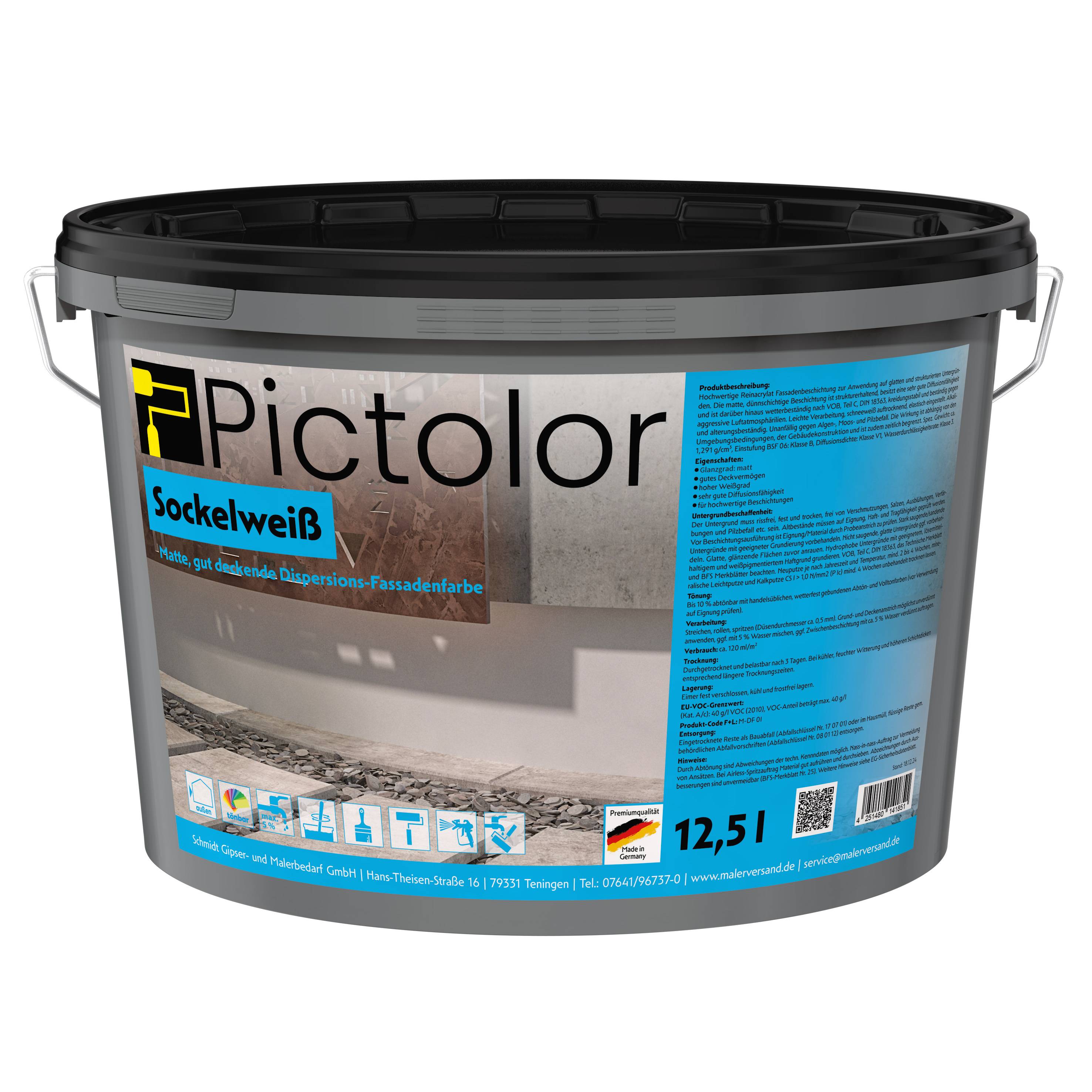 Pictolor@ Sockelweiß Reinacryl-Fassadenfarbe 5 Liter Weiß