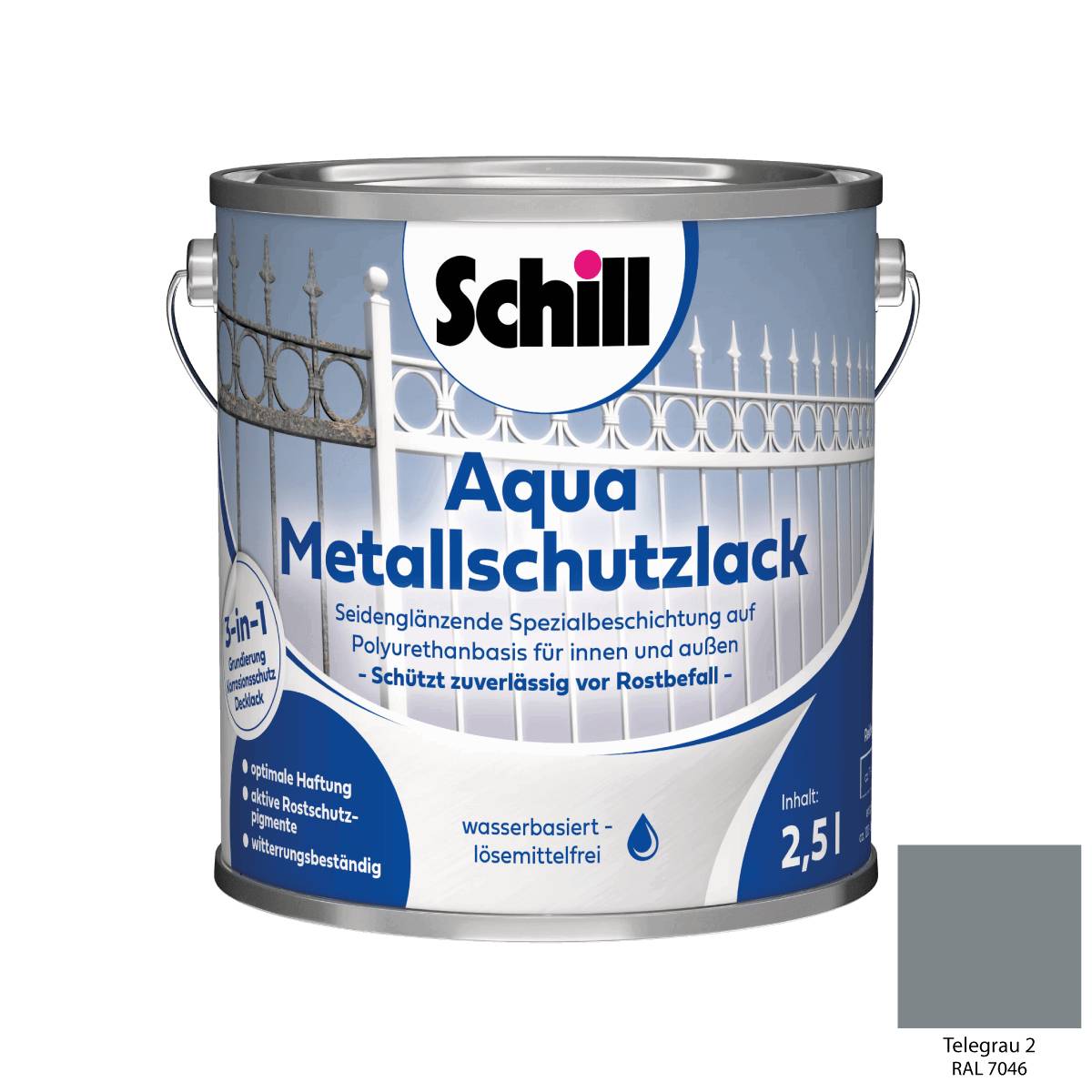 Schill Aqua Metallschutz 3 in 1 2,5 Liter RAL 7046 - Telegrau 2