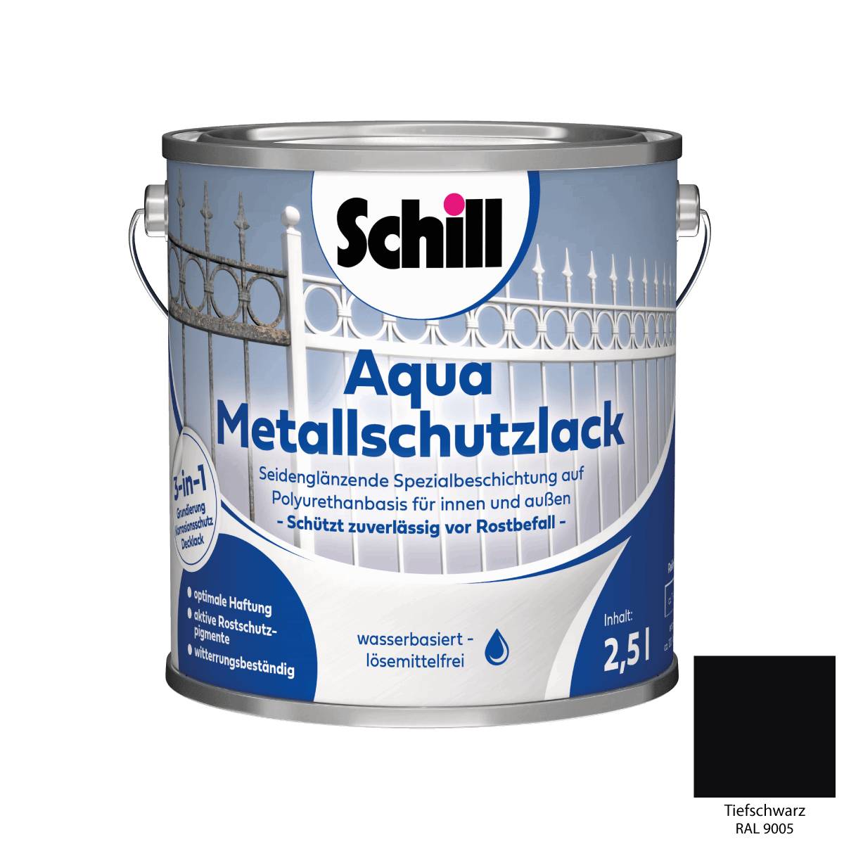 Schill Aqua Metallschutz 3 in 1 2,5 Liter RAL 9005 - Tiefschwarz