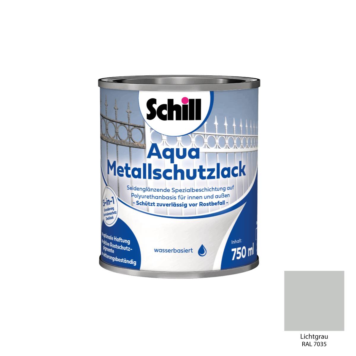 Schill Aqua Metallschutz 3 in 1 0,75 Liter RAL 7035 - Lichtgrau