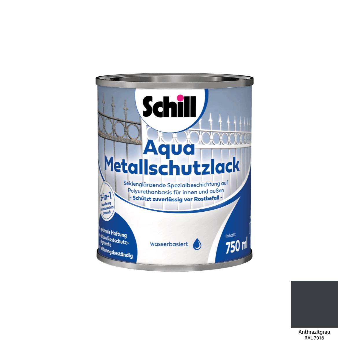 Schill Aqua Metallschutz 3 in 1 0,75 Liter RAL 7016 - Anthrazitgrau
