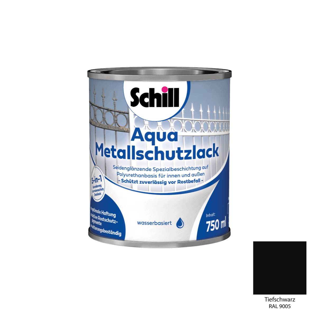 Schill Aqua Metallschutz 3 in 1 0,75 Liter RAL 9005 - Tiefschwarz