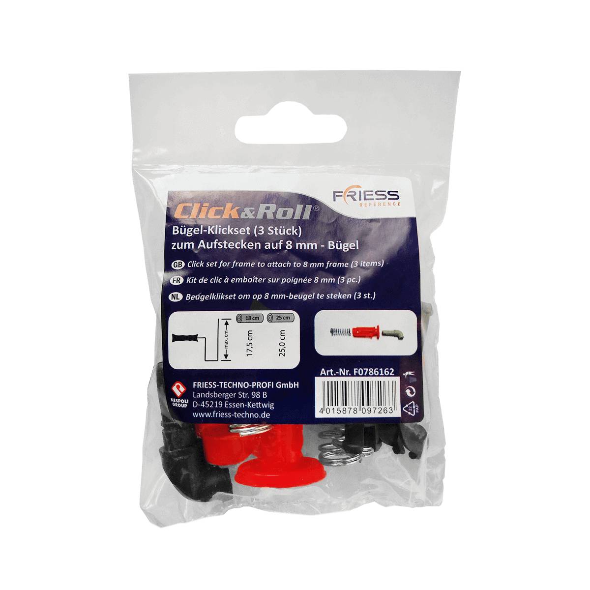 Friess Click&Roll bügel-Klickset (3 Stßck) für 8 mm bügel