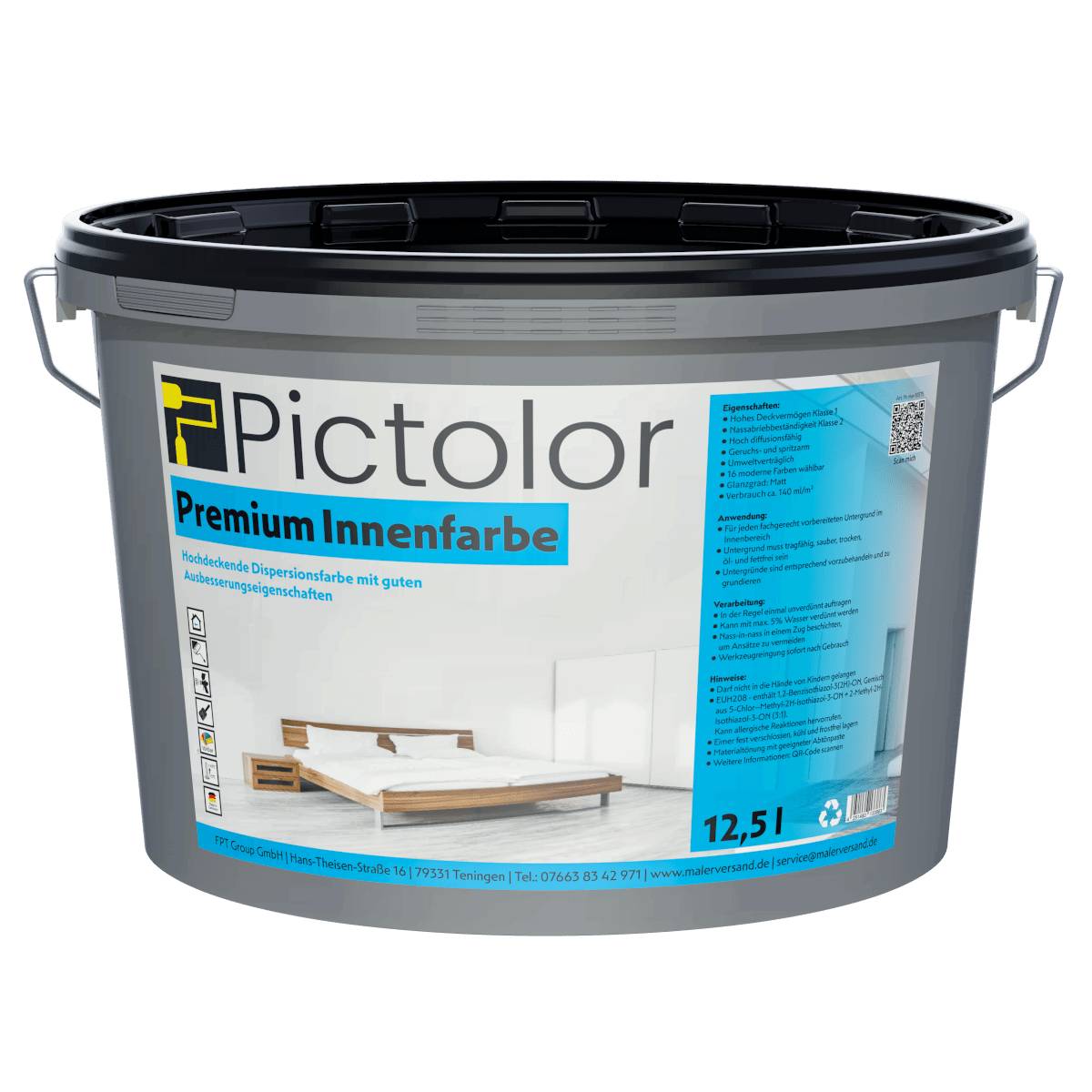 Pictolor@ Premium Innenweiß Wohnraumfarbe 12,5 Liter Sand