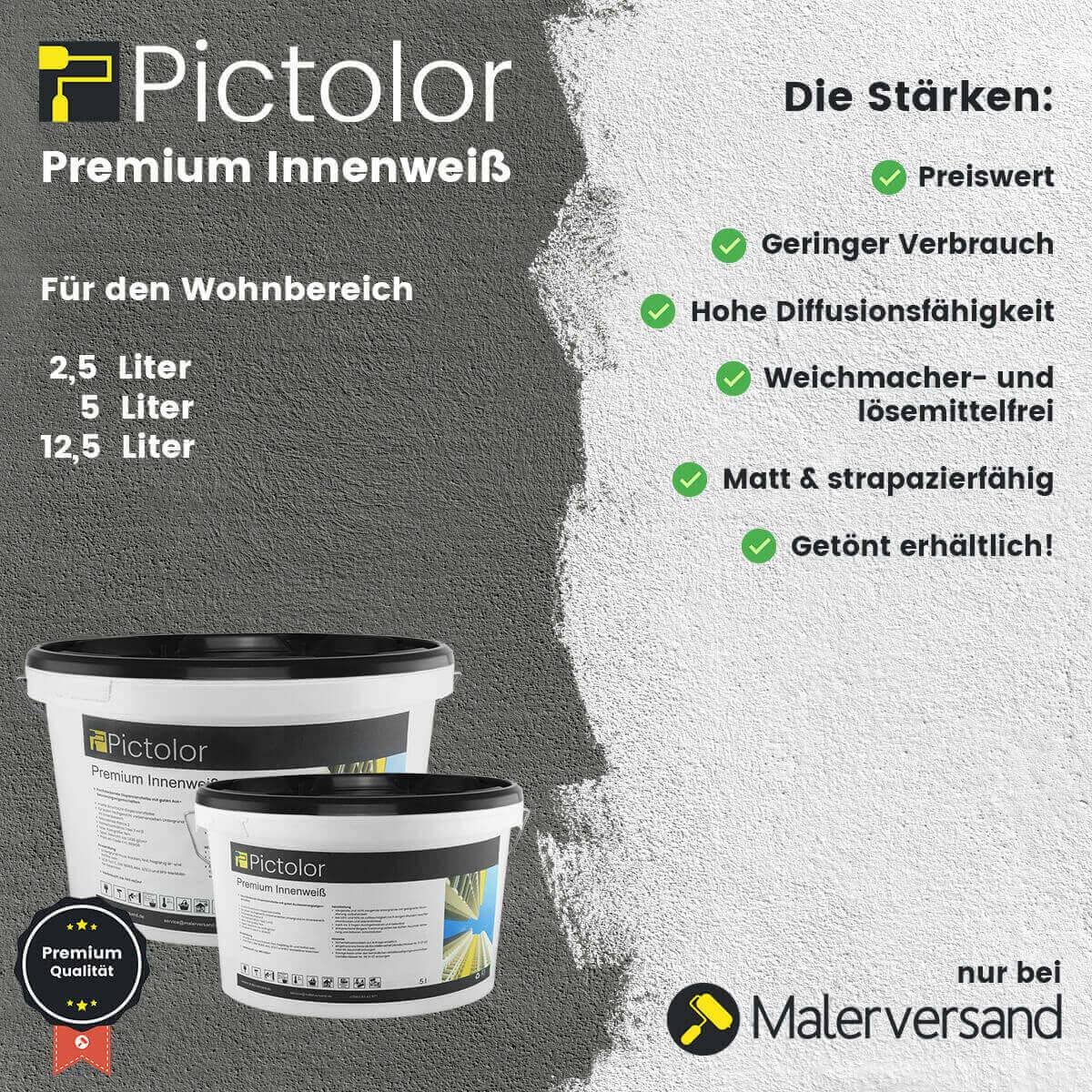 Pictolor@ Premium Innenweiß Wohnraumfarbe 12,5 Liter Altweiß