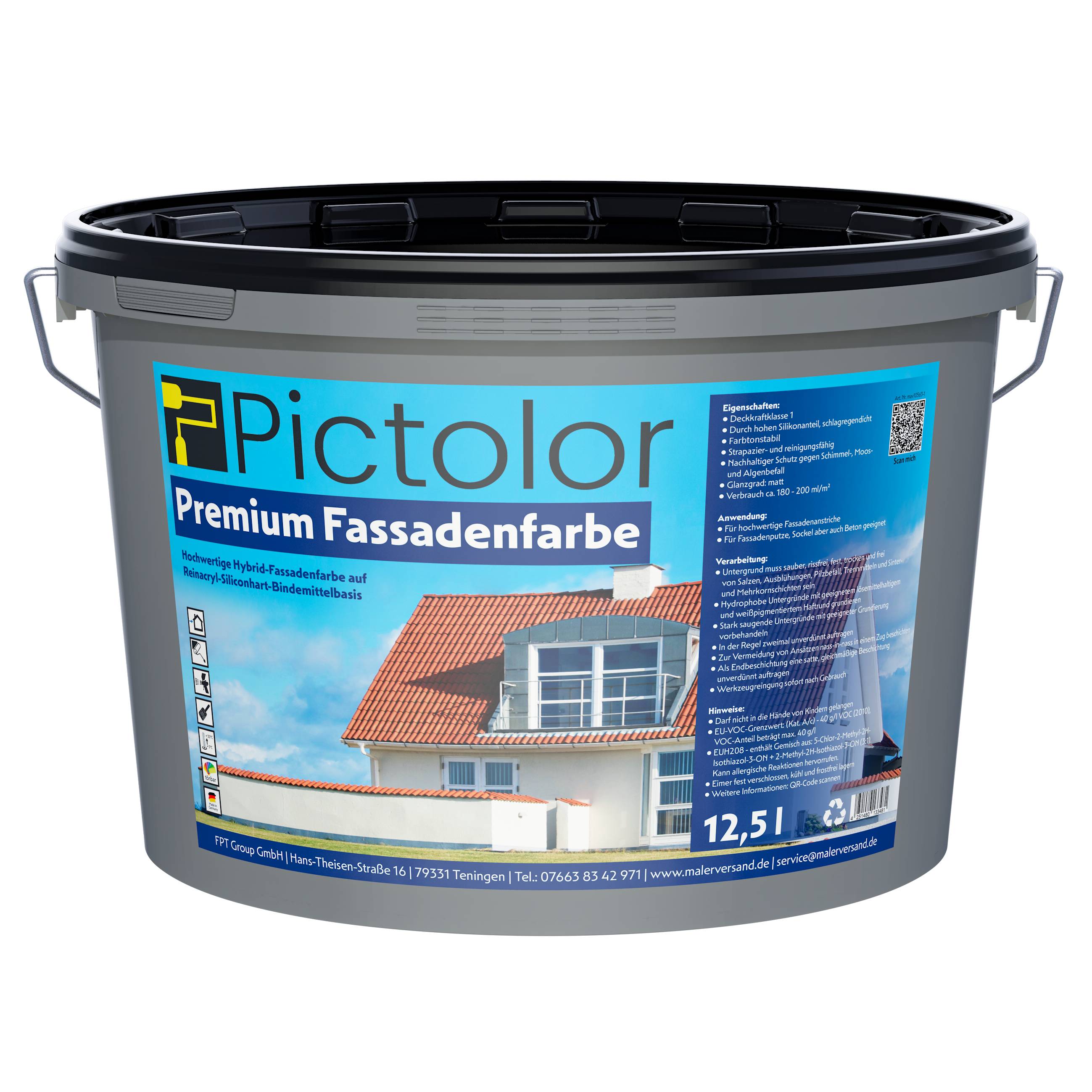 Pictolor@ Premium Fassadenweiß Hybrid-Fassadenfarbe 12,5 Liter
