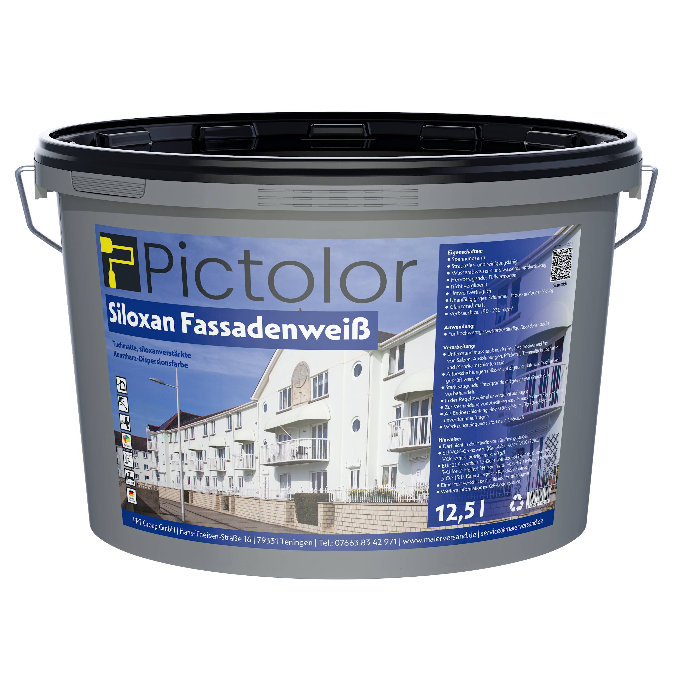 Pictolor@ Fassadenweiß Siloxan-Fassadenfarbe 12,5 Liter